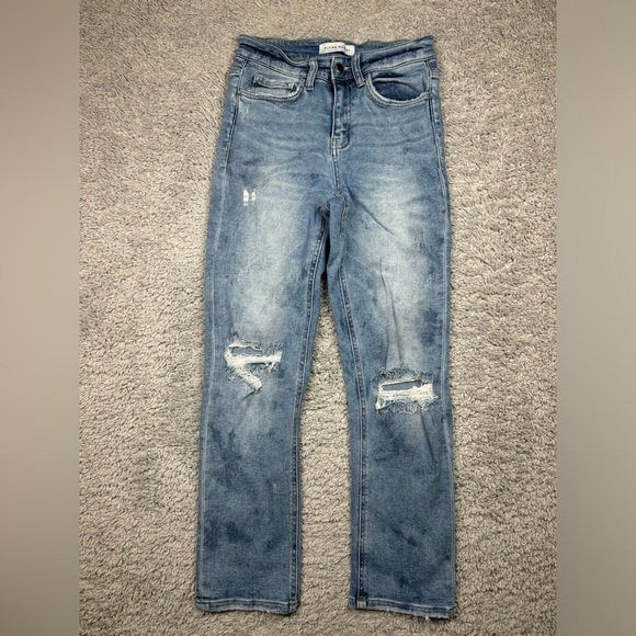 Flying Monkey Jeans Womens 25 West Side High Rise Crop Straight Holes Distressed - Picture 1 of 3